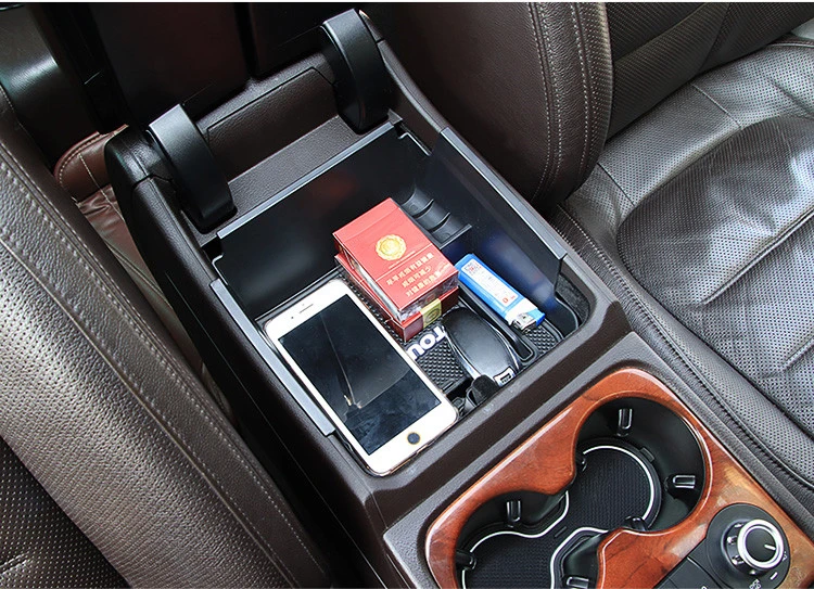 ABS подлокотник коробка для хранения консоль с ковриком для VW Touareg 2011- контейнер Органайзер лоток аксессуары