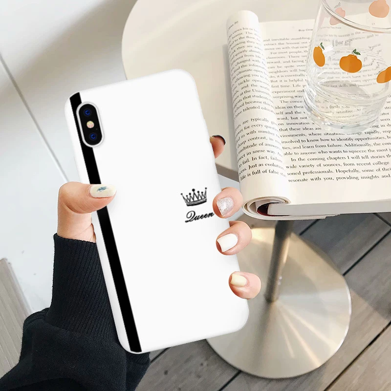 Чехол для влюбленных пар King Queen черный белый Силиконовый мягкий чехол iPhone X XS MAX XR 11