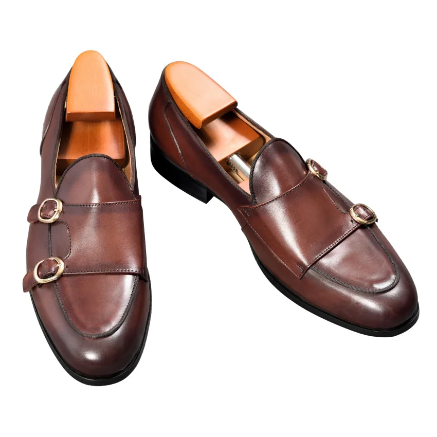 Genuine Leather Mens Casual Shoes Brown Blue Color Office Business Oxford Double Buckle Strap Italy Style Shoe | Обувь
