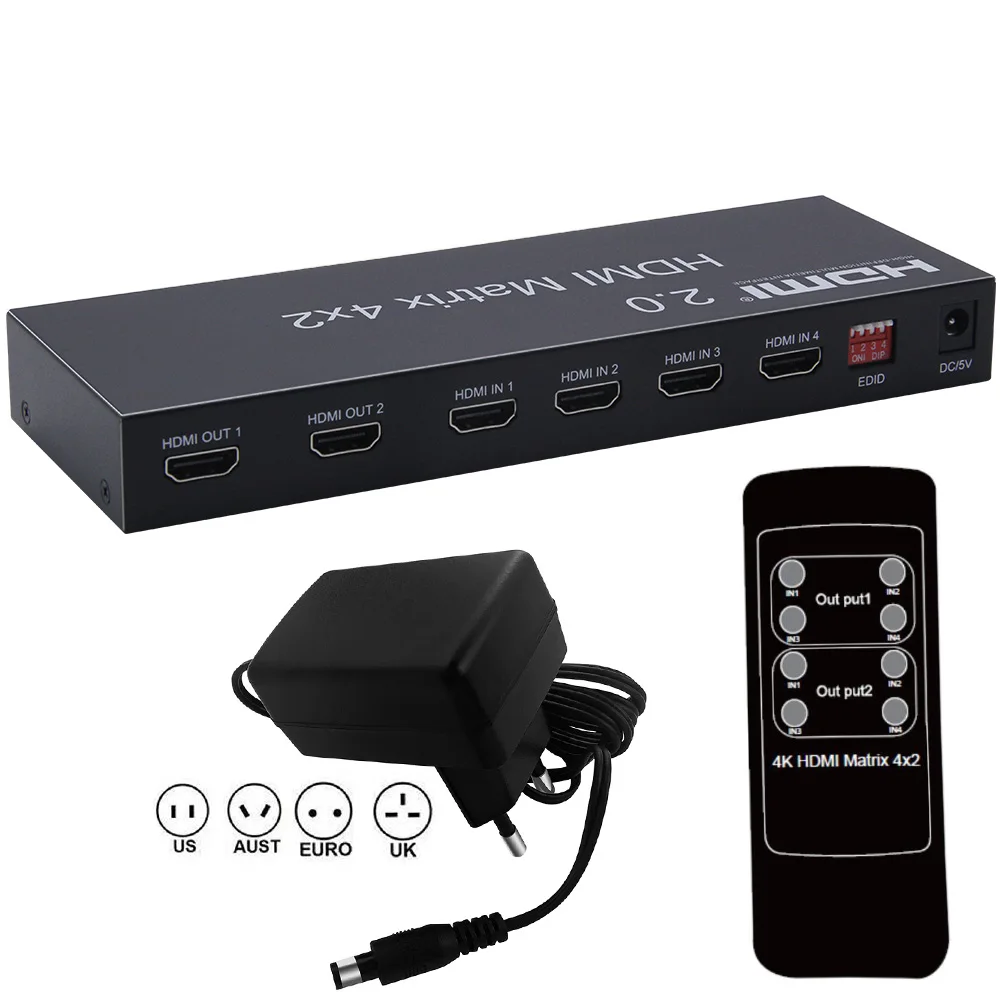 Матричный скалер HDMI 2 0 4 х2 с toslink аудио матрица в выхода 4K 60 Гц HDCP управлением EDID и IR