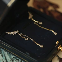 925 sterling silver angel wings tassel earrings women 14k gold plating inlaid crystal long earrings simple fashion party jewelry