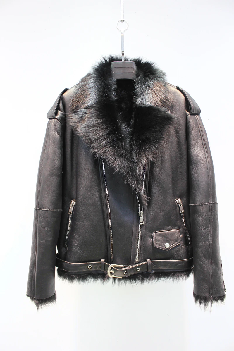 Женская байкерская куртка из овечьей кожи зимняя Роскошная с шерстяной