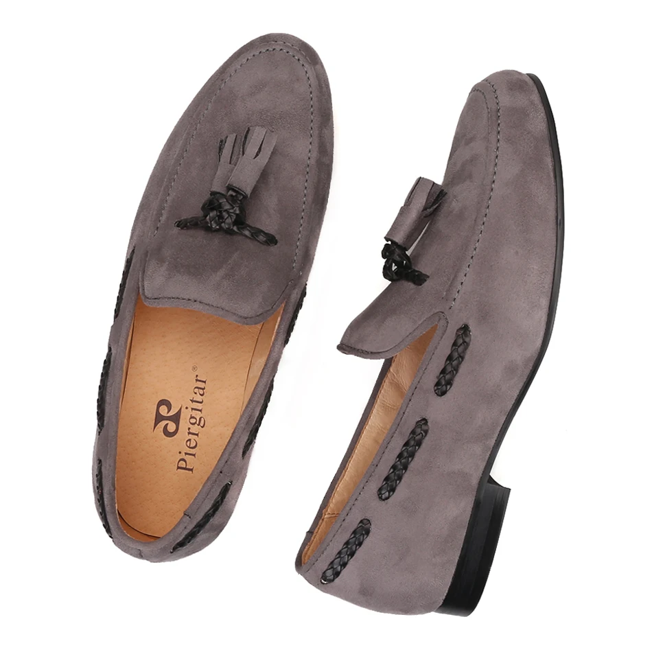 Piergitar Handmade men velvet shoes with new tassel design British style casual Party and Prom men's loafers plus size | Обувь