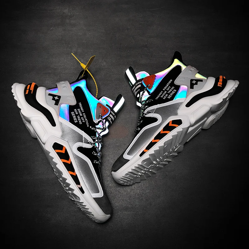 

2021 Reflective Men's Fashion Sneakers Breathable Luxury Designer Shoes Men High Top Sneakers High Quality Men's Casual Shoes