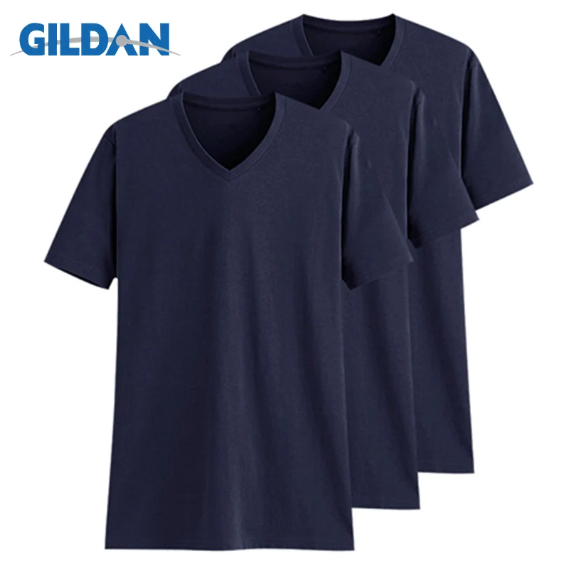 3pcs v neck navyblue 3 шт./партия, Футболка GILDAN, мужская летняя футболка с короткими рукавами и круглым вырезом, Мужская футболка из хлопка, топы, Мужская брендовая футболка, плюс размер, XS-3XL - Цвет: 3pcs v neck navyblue