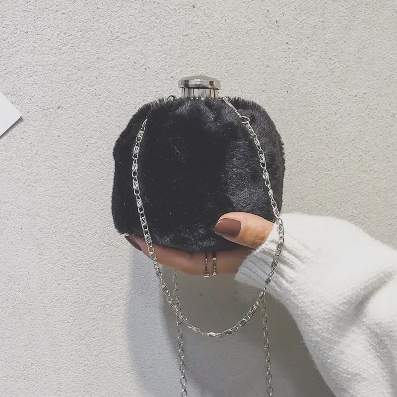 Winter Plush Soft Women Crossbody Bag New Individuality Design Mini Bucket Bags for Key Credit Card Ladies Chain Shoulder Bag