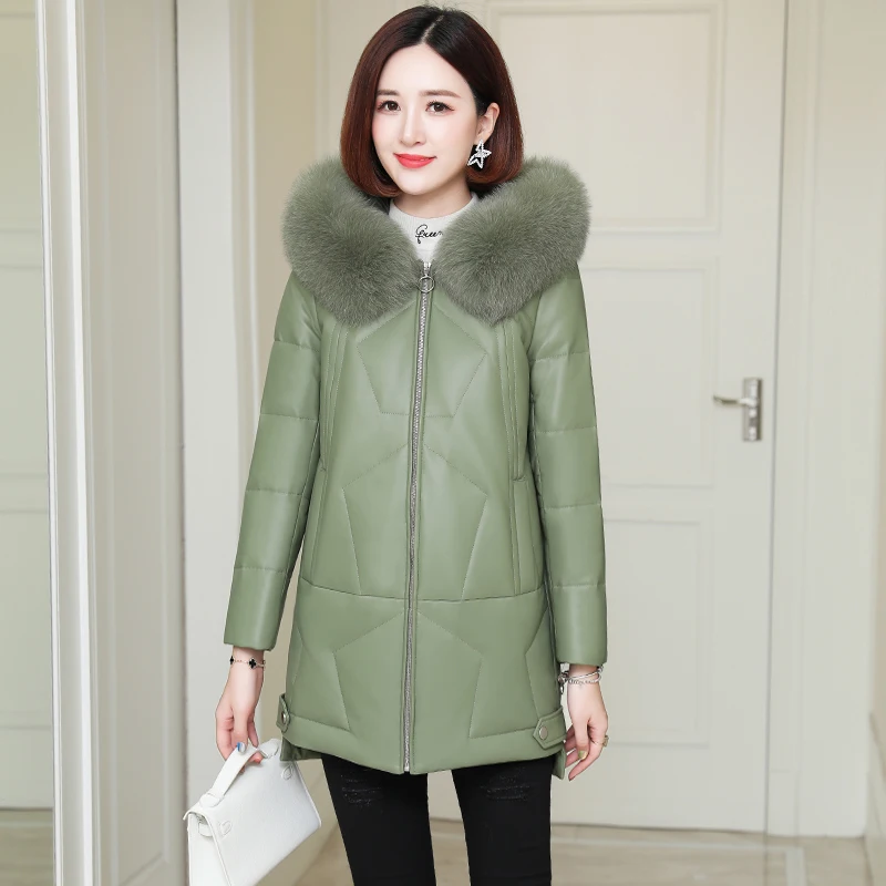 PTSLAN Женское пальто из натуральной кожи кожаная куртка овечьей утиного пуха