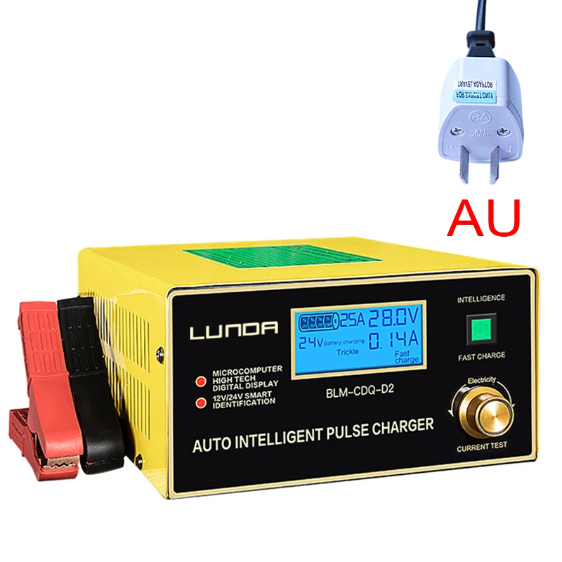 AU Ру 600W автоматический Смарт 12V 24V автомобиль Батарея Зарядное устройство Английский ЖК-дисплей Дисплей авто ремонт импульса Функция для AGM гель мокрый свинцово-кислотные сухая - Цвет: AU