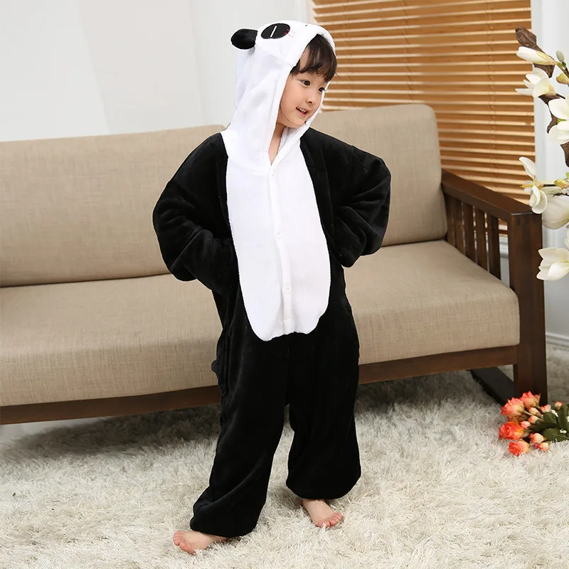 Фланелевая пижама в форме панды унисекс с капюшоном на осень и зиму Детская