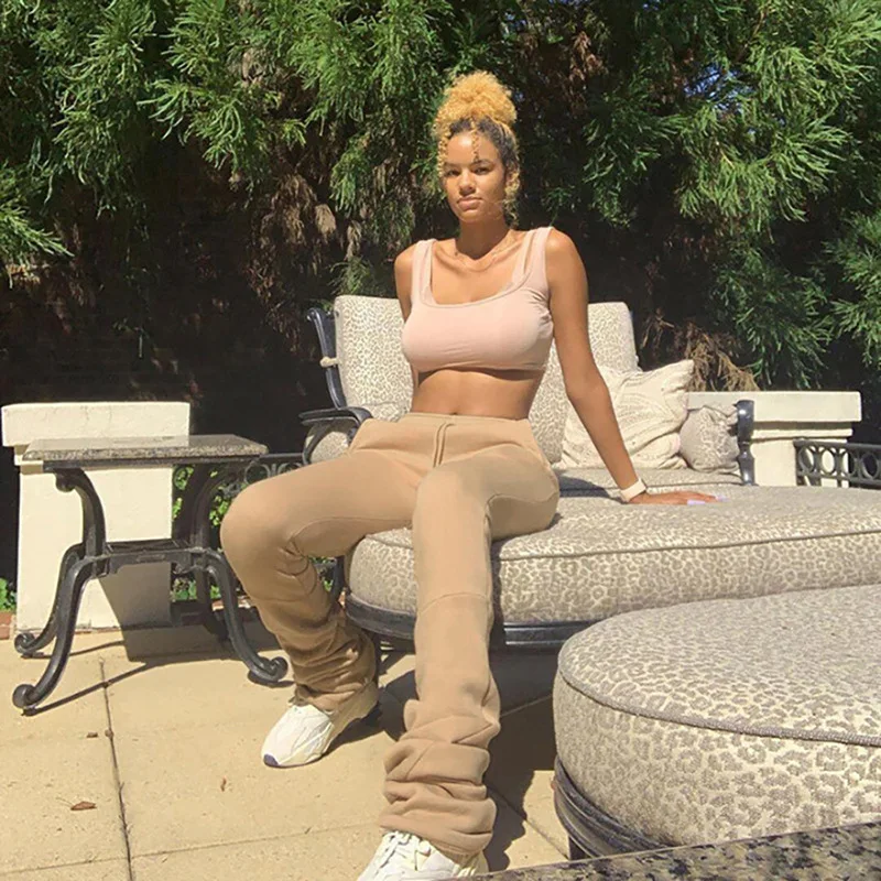 

Sibybo Ruched Side Split Stacked Sweatpants Women High Waist Long Trousers Winter Streetwear Casual Bodycon Pants Leggings 2020