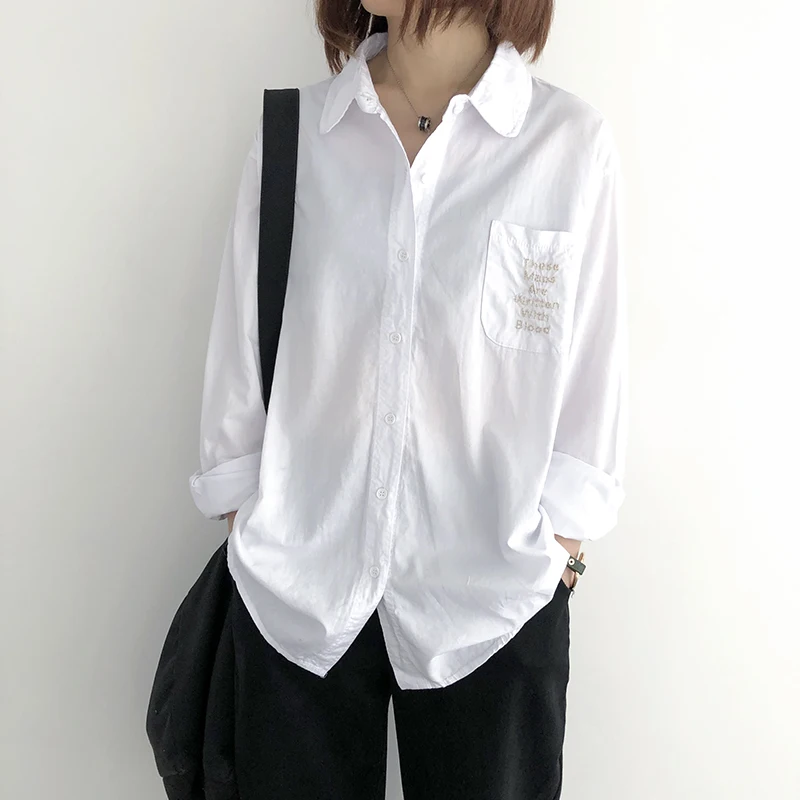 Blosue женские хлопковые льняные Весенние новые стильные белые топы с вышивкой