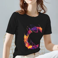 street retro womens t shirt casual black commuter 26 paint c letter name initials printing youth fashion round neck clothing