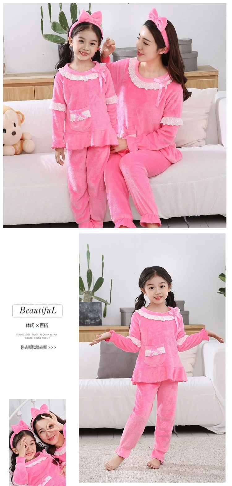 Mother and Daughter Clothes Adult Christmas Pajamas for Girl Autumn Winter Warm Flannel Pajamas Family Matching Outfits Set