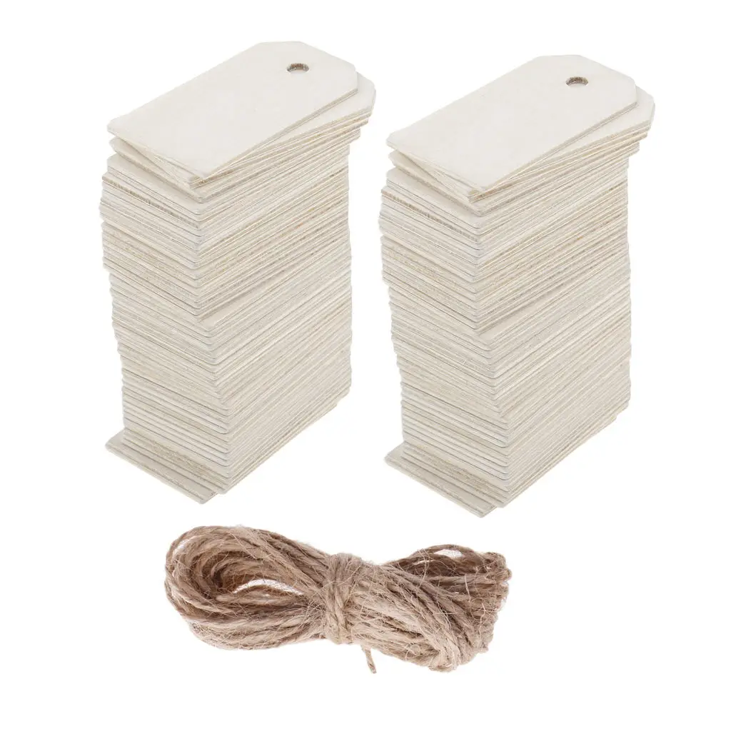 

100x Blank Wooden Rectangle Gift Tags For Wedding Christmas With Rope White