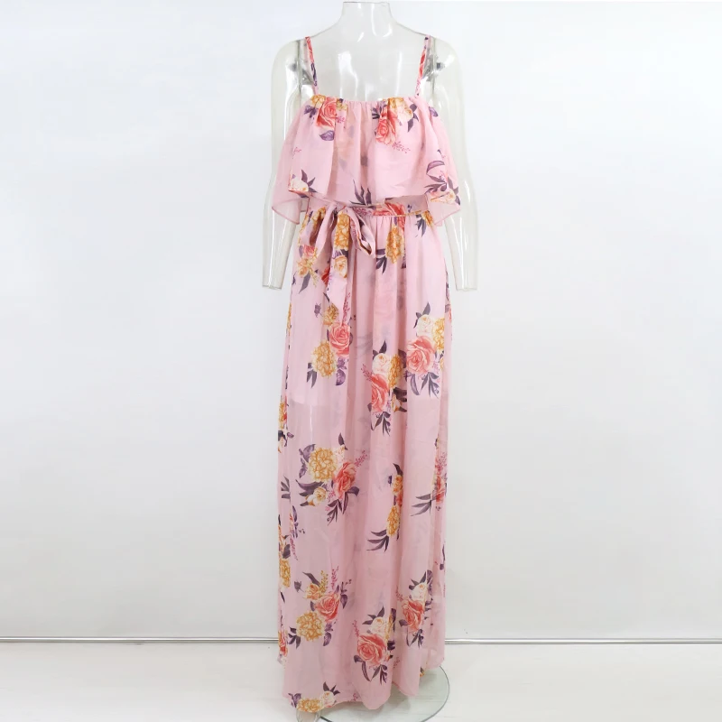 COSYGAL элегантное розовое платье с цветочным принтом женские длинные платья