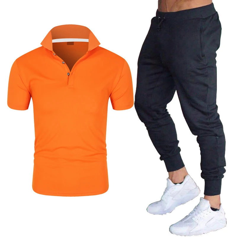 

Mens Sets Summer 2 Piece Outfit Sport Set 2021 New Polo Shirt + Sweatpants Sweatsuits Casual Set Fashion Clothing Male Tracksuit