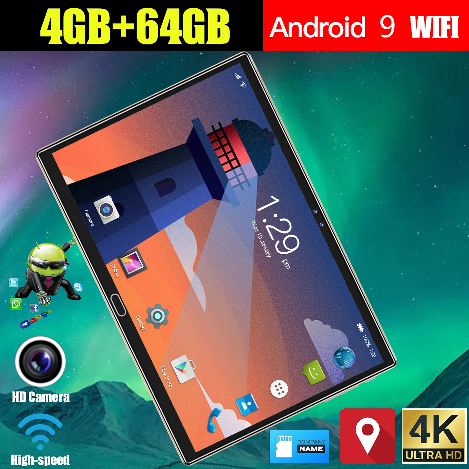 Tableta 2021 de 10,1 pulgadas, Triple C&aacute;mara, pantalla grande de alta definici&oacute;n, 4G, Android 9,0, 4GB de RAM, 64GB de ROM-1
