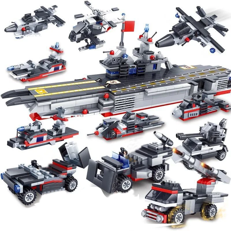 

763Pcs Educational Building Blocks Toys For Kids DIY Birthday Present Car Ship Helicopter 2 Changes 8 IN 1 Plane Carrier Model