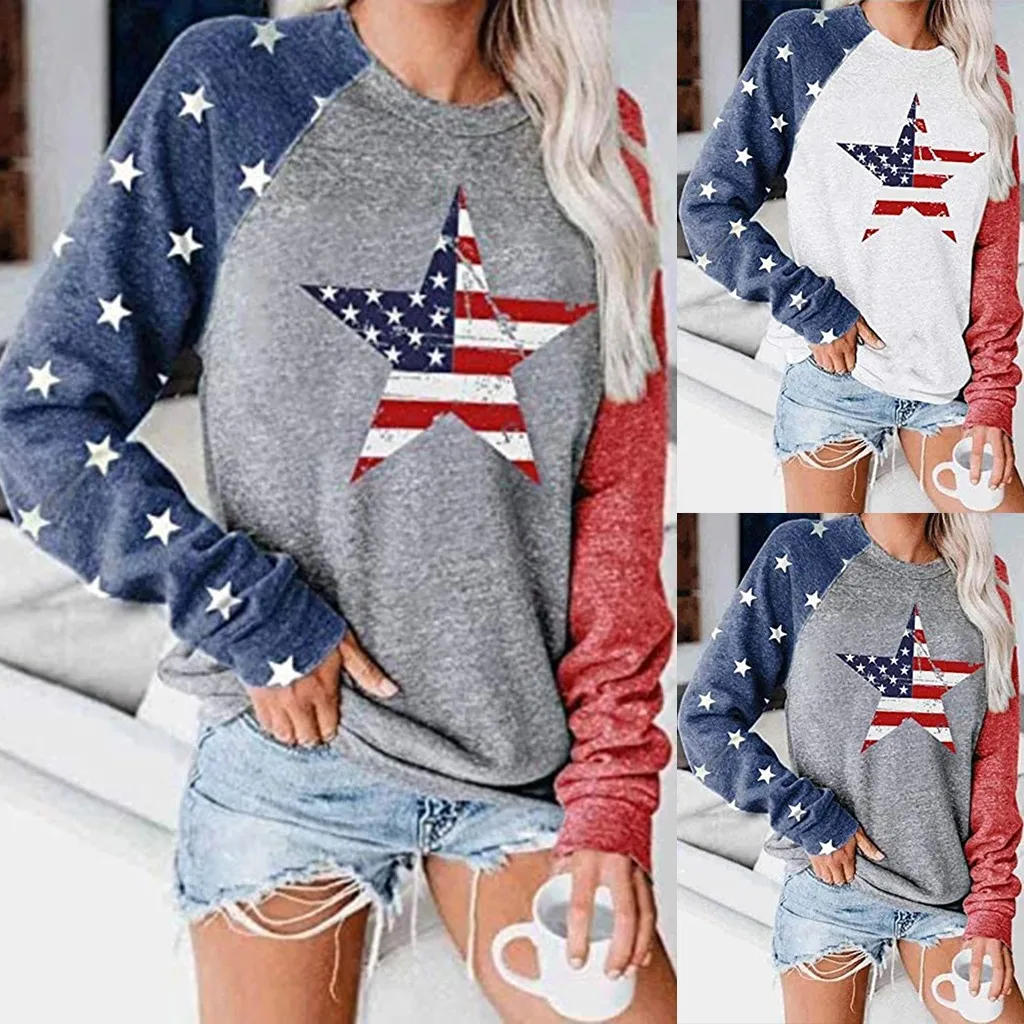 Модные Женские Блузки с круглым вырезом свитера топы пуловер принтом звезды