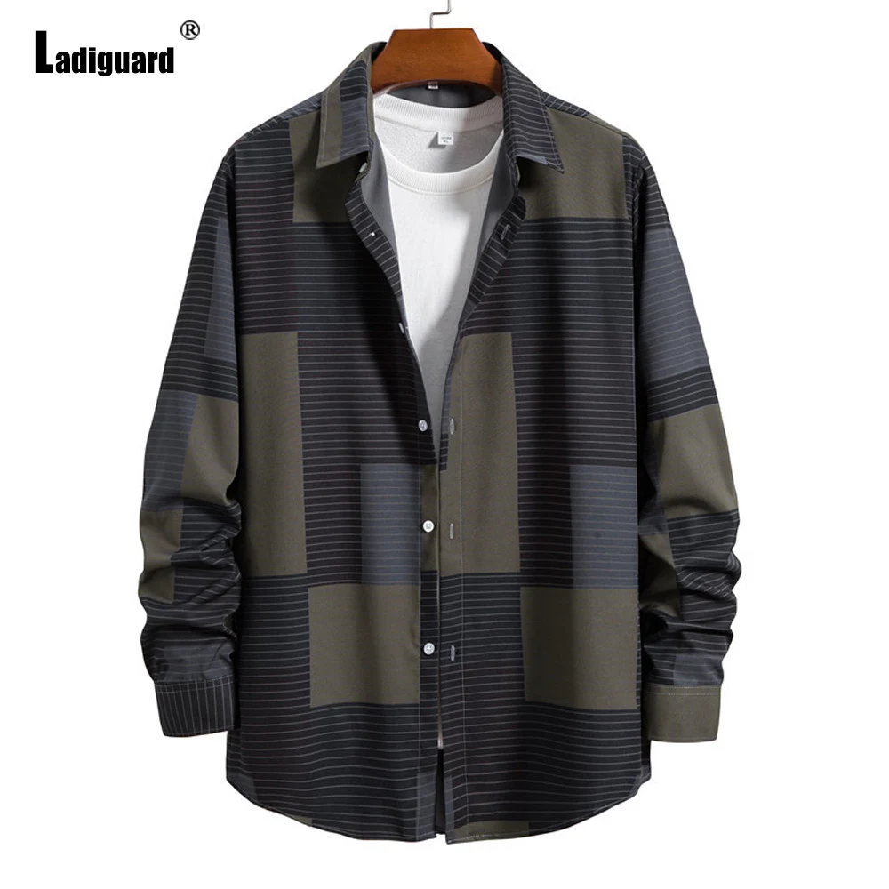 

Мужские модные топы, сексуальная мужская одежда, новинка весны 2022, модная винтажная блузка Lepal, модель с воротником, клетчатая рубашка, Блузы для мужчин