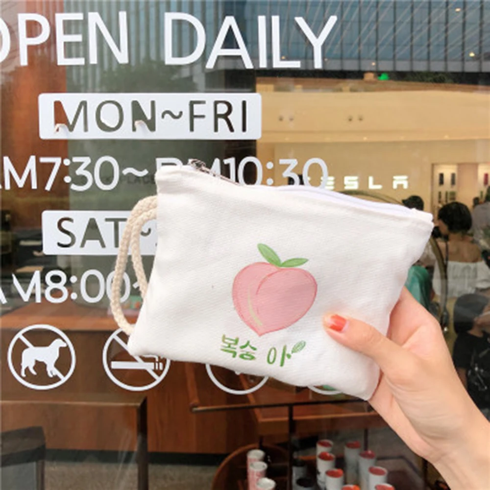 

Cute Mini Canvas Coin Purse Short Simple Card Case Cute Student Phone Bag Wrist Bag