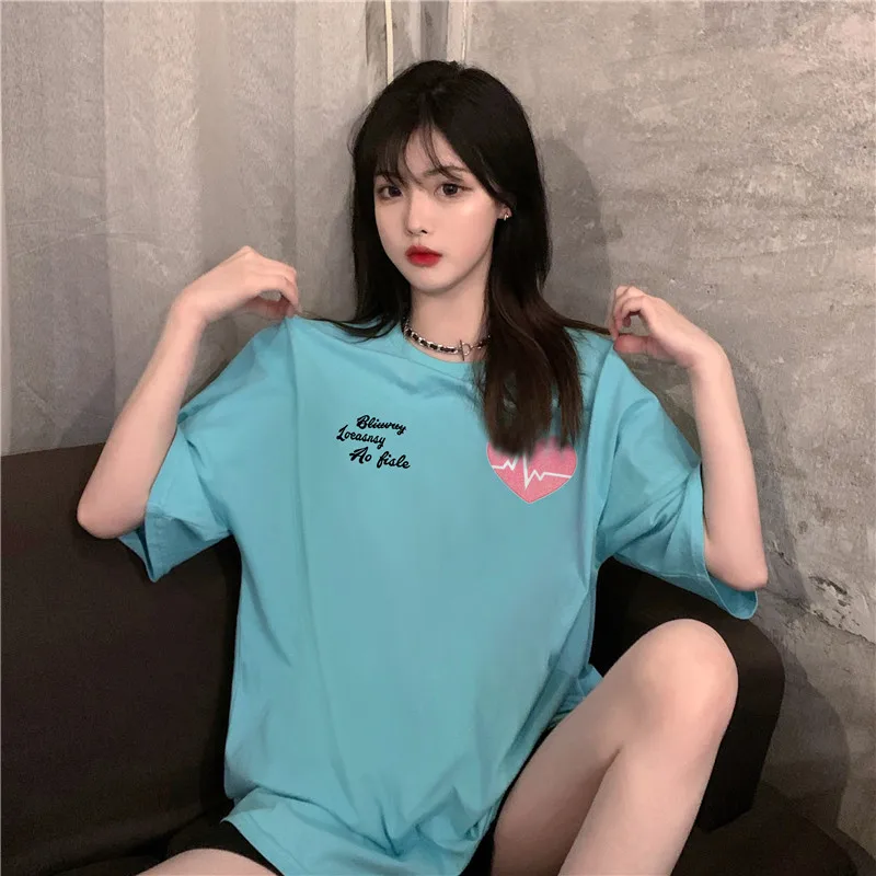 

Houthion Short-sleeved Women's T-shirt O-neck Tops Korean Tees Cartoons Letter Summer New Fashion Casual Plus Size