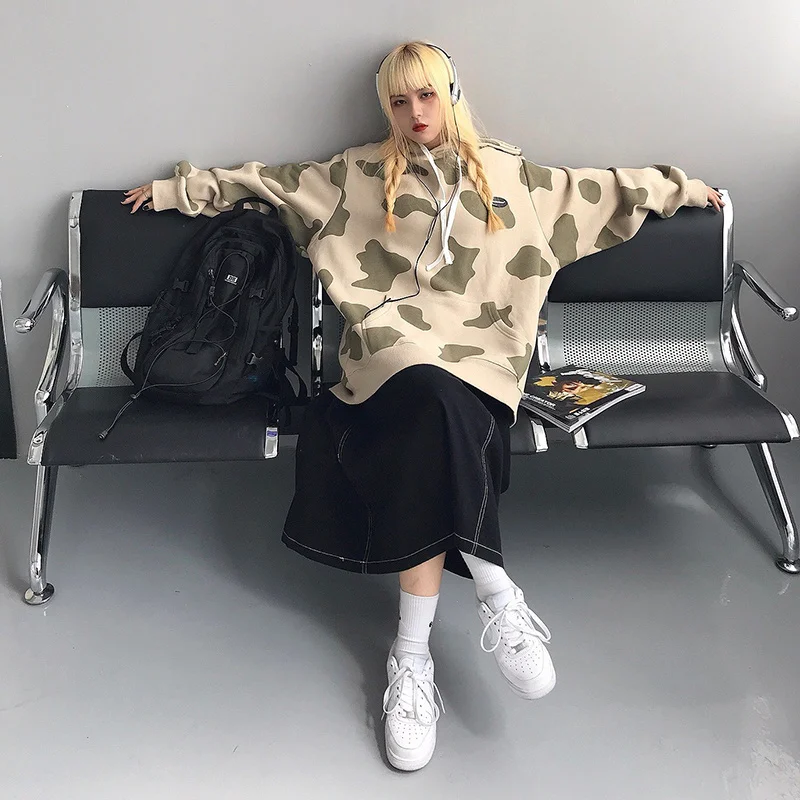 Женские толстовки большого размера 2021 модные с длинным рукавом и принтом коровы