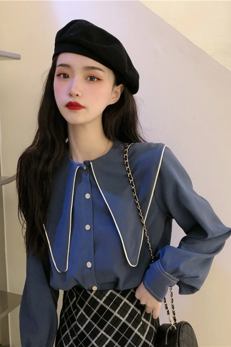 Baby collar early design sense niche top women's long sleeve style shirt 2021 new | Женская одежда