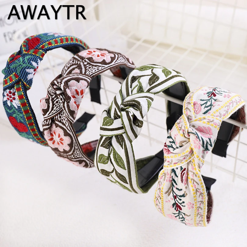 Женский ободок для волос AWAYTR этнический с вышитыми цветами/листьями головы