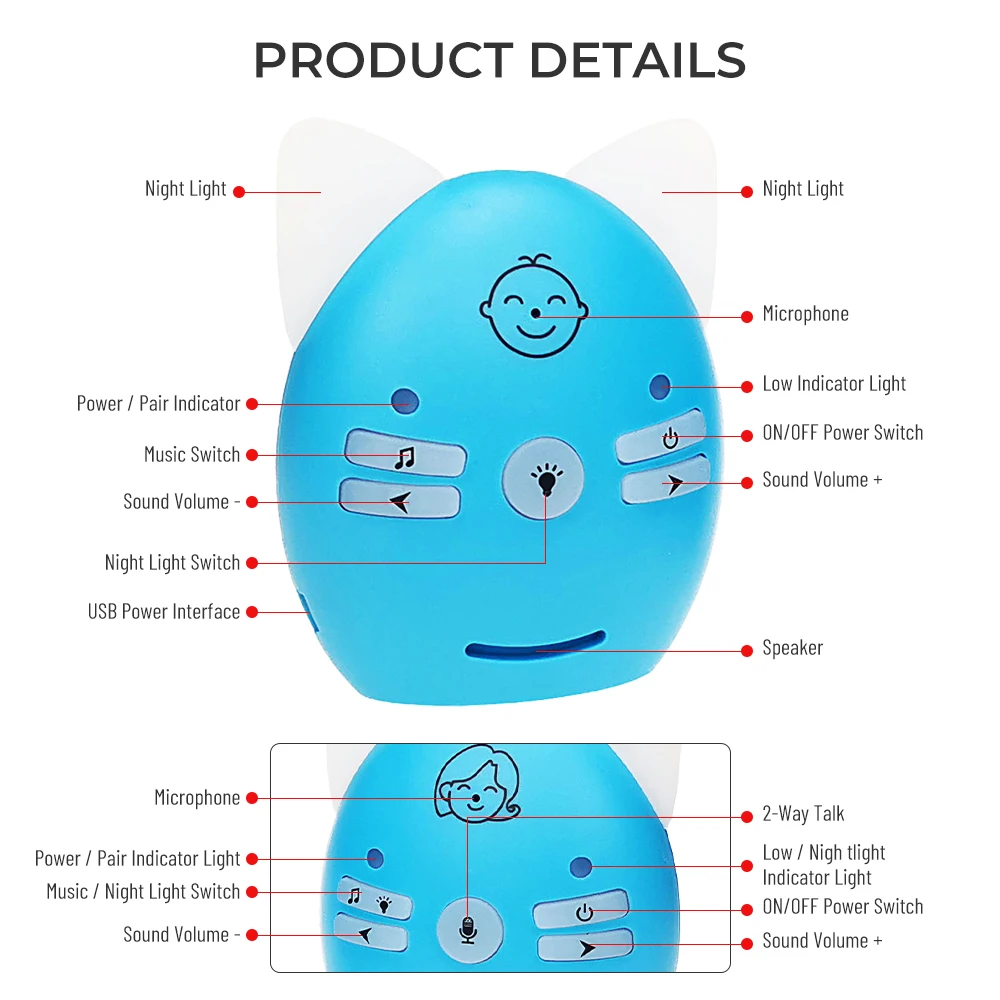 Baby Monitor Wireless Two-Way Audio Walkie Phone Alarm Kids Babysitter Radio Nanny Intercoms with Night light Music monitor bebe |
