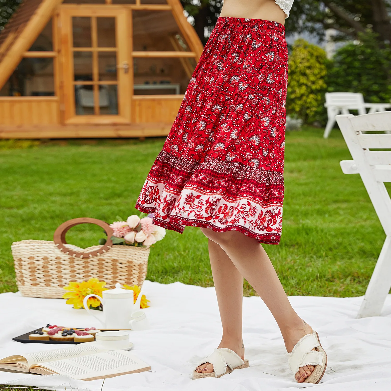 

skirts womens 2021 printing elegant floral A-LINE casual women's skirts