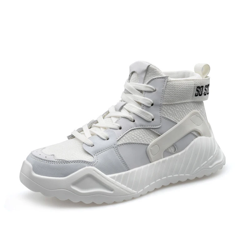 Autumn Winter Casual Shoes For Men Origina High Top Pu Leather Shoe Gray Young Footwear Designer Thick Soled | Обувь