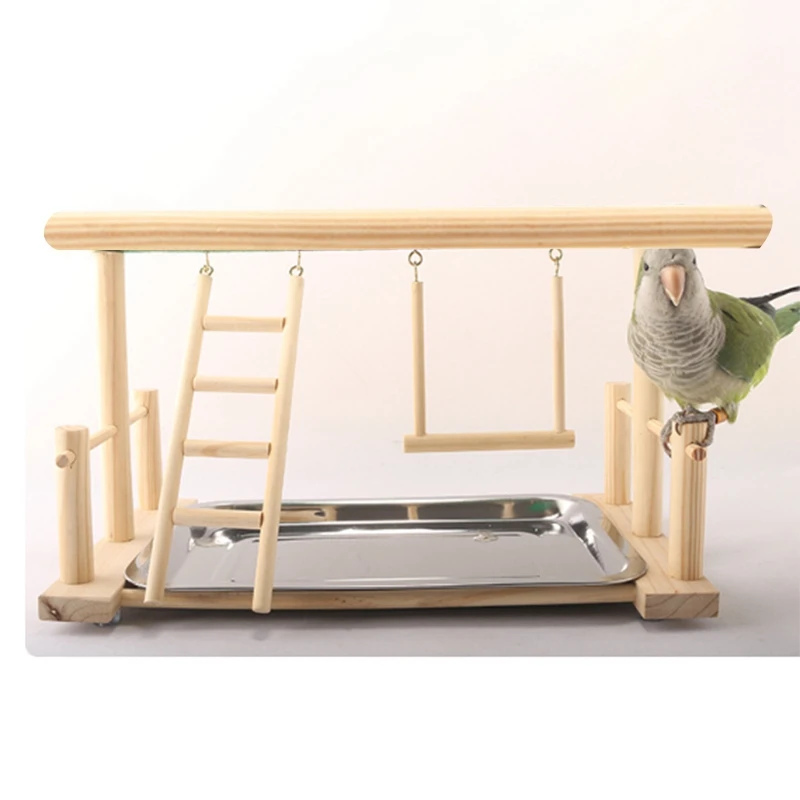 Wood Play Stand and Stainless Steel Tray Pet Bird Frame Station Parrots Playground Perch Gym Training Comfortable Toy | Дом и сад