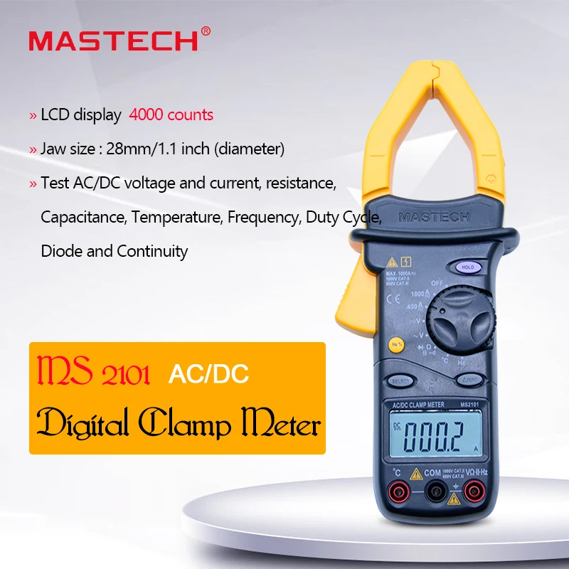 MASTECH MS2101 AC/DC 1000A цифровой клещи DMM Hz/C измеренная Емкость Частота Температура|mastech