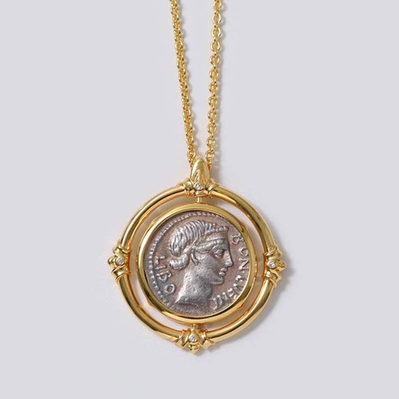 

CHAOYINPIN Good Luck Goddess Metal Coin Faith Necklace Golden Punk Luxury Jewelry Pendant Bulgar Gift Fashion Ladies Boutique
