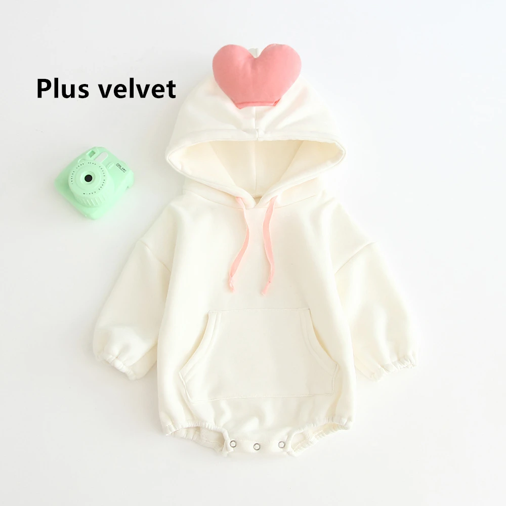 white Plus velvet Осенний стильный Детский комбинезон с фруктами, милый персиковый комбинезон с капюшоном для альпинизма, одежда для близнецов - Цвет: white Plus velvet
