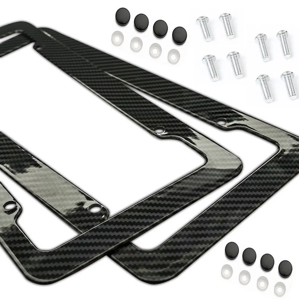 

2Pcs Universal License Plate Frame Carbon Fiber Plastic License Plate Frame Bracket With Standard Screw Kits