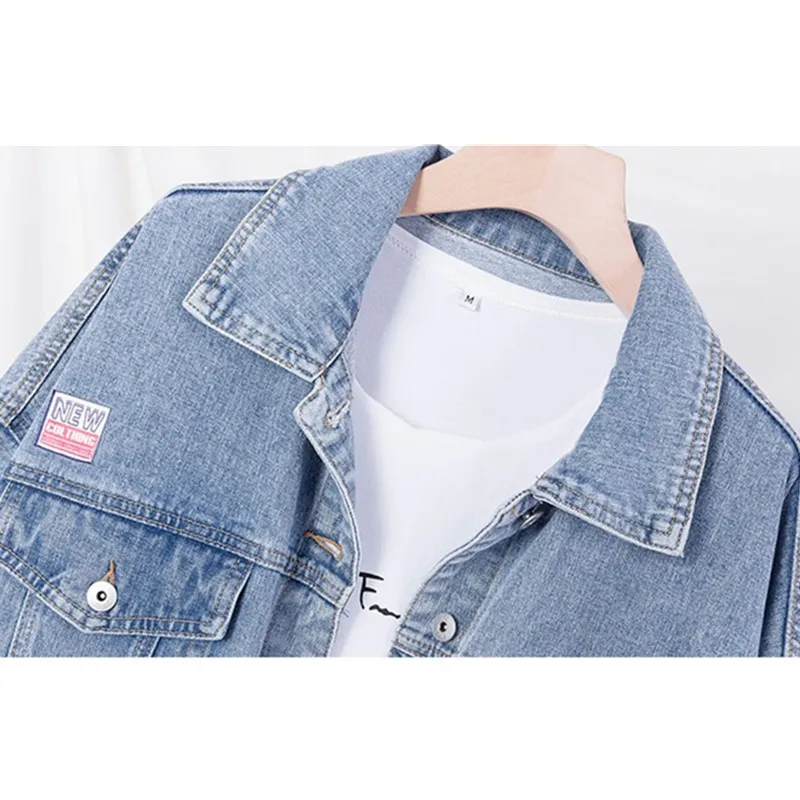 Женская джинсовая куртка с вышивкой свободная Повседневная ветровка из денима