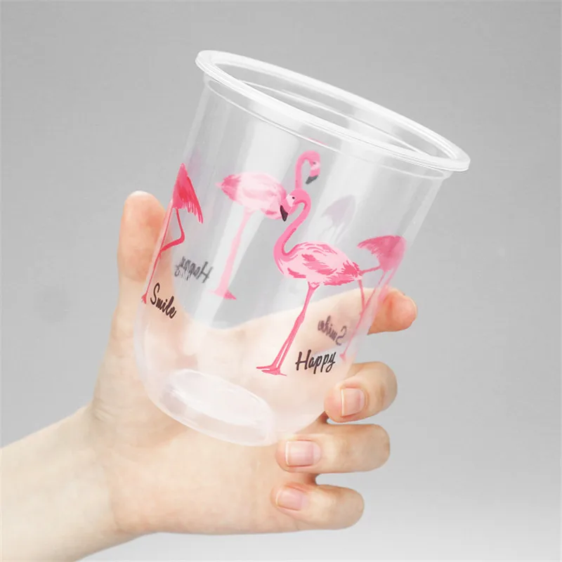 50 шт. одноразовые прозрачные чашки с крышкой в форме фламинго|Одноразовые чашки| |