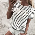 Новая модная женская Повседневная Свободная летняя футболка в полоску с коротким рукавом, топы S XL