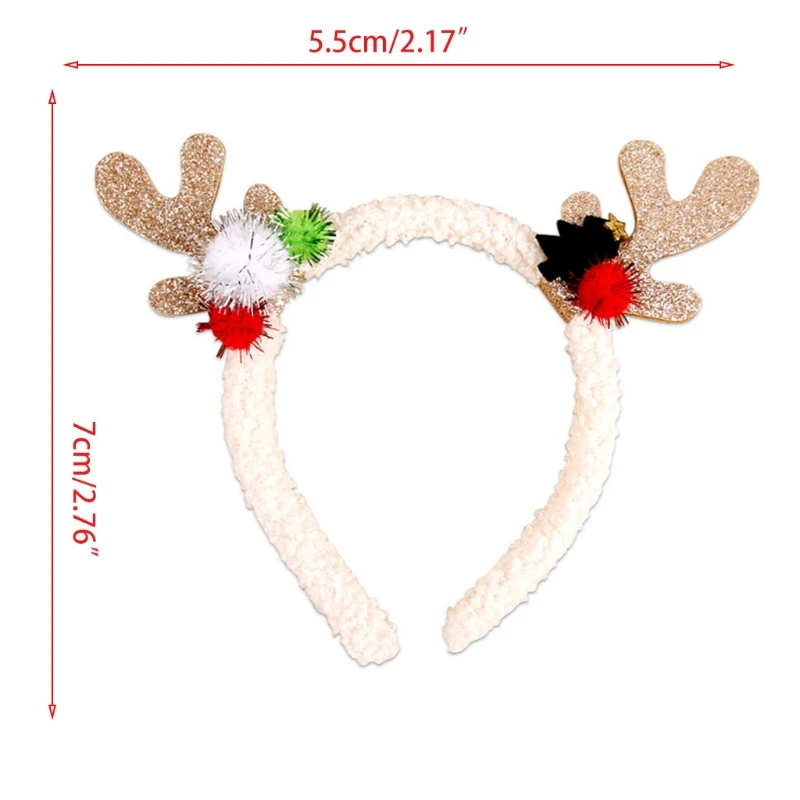 

Christmas Glitter Reindeer Antlers Headband Colorful Tinsel Pom Pom Ball Plush Hair Hoop Xmas Party Deer Horn Headdress