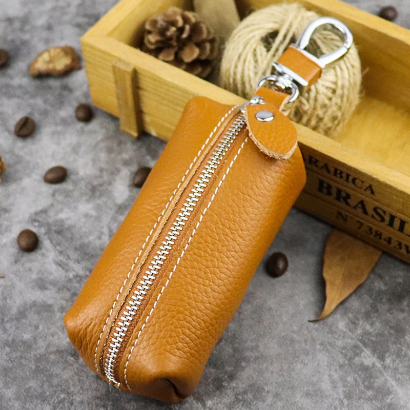 Genuine Leather Car Key Protection Case Men Keychain Coin Purse Casual Housekeeper Holders Zipper Key Covers Wallet Unisex