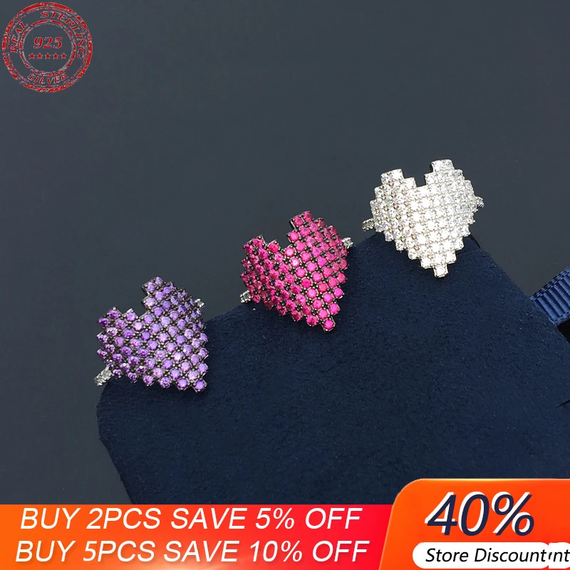 

Кольцо в форме сердца из серебра S925 пробы с бриллиантами, трехцветное кольцо в форме сердца персикового цвета, модное роскошное кольцо