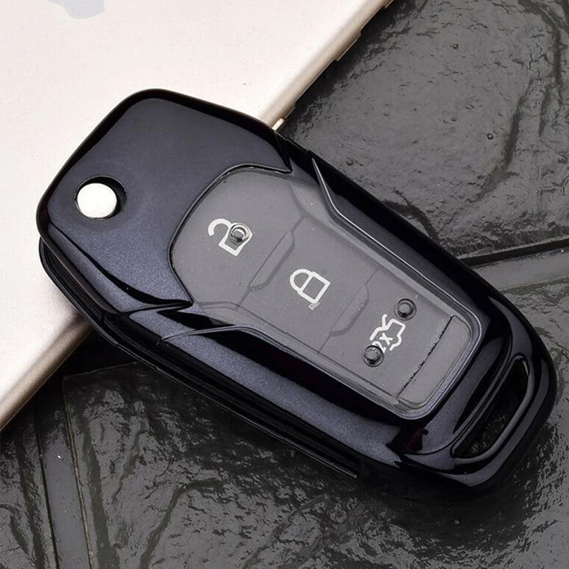 Black Модный ТПУ полный SealedCar ключ чехол для Ford складной эскорт Everest Mondeo - Название цвета: Black