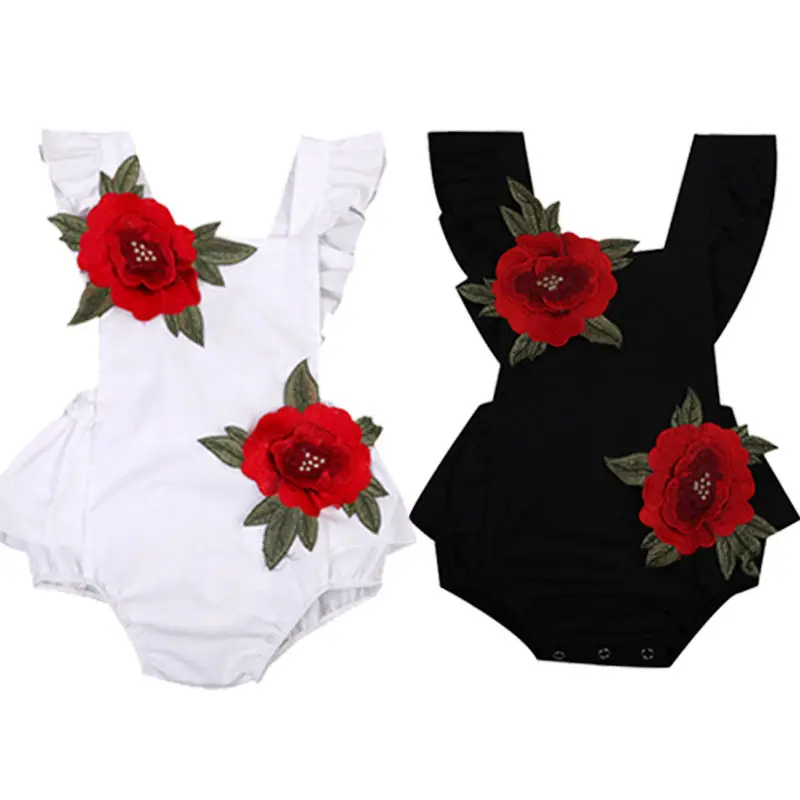 

Toddler Baby Girls Summer Lovely Romper 2 Style Short Petal Sleeve Floral Solid Covered Button Jumpsuit Romper 0-24M
