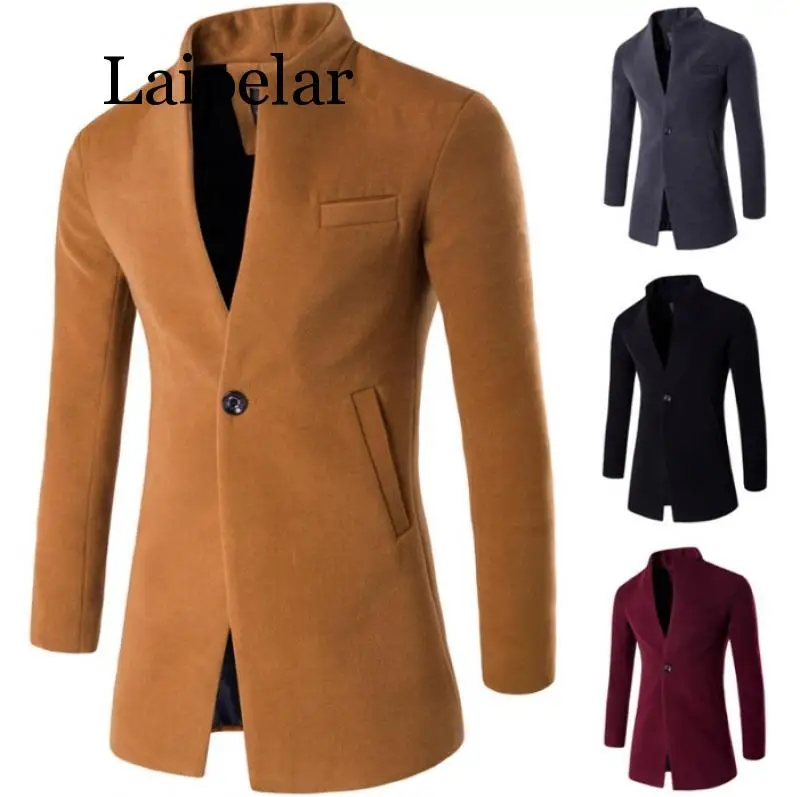 

Laipelar Autumn Winter Coat Casual Wool Overcoats Men Clothing Windbreaker Men's Long Slim Cardigan Jacket Coats Mandarin Collar