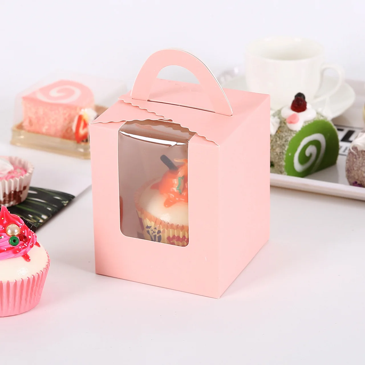 100 шт./лот коробки для кексов с окошком и ручкой коробка макарунов/коробка