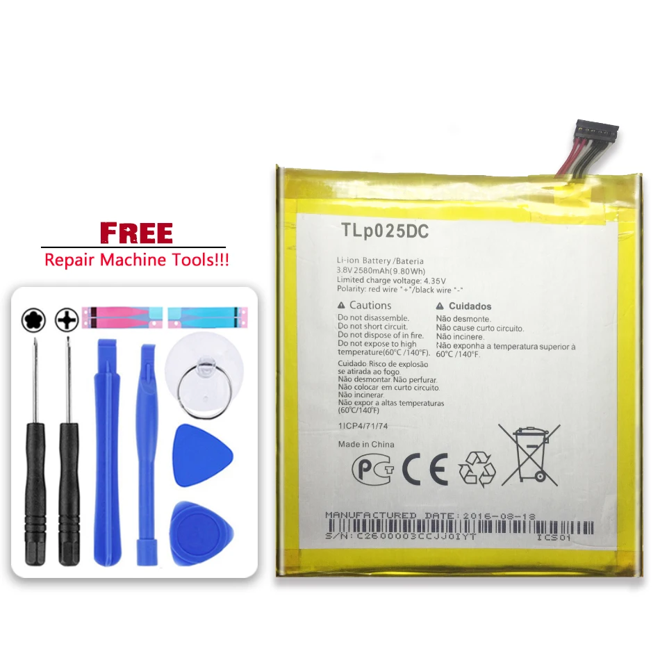 Для Alcatel Pixi 4 6 0 OT 9001A 9001X 9001D 8050D 8050 Li polymer Battery TLP025DC TLp025D2 2580mAh|Аккумуляторы для