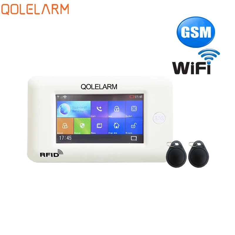 GSM WIFI alarm panel QOLELARM 4,3 дюймов сенсорный экран RU ES EN PL DE меню беспроводная домашняя безопасность 3g wifi GSM GPRS сигнализация RFID приложение дистанционное управление - Цвет: GSM WIFI alarm panel