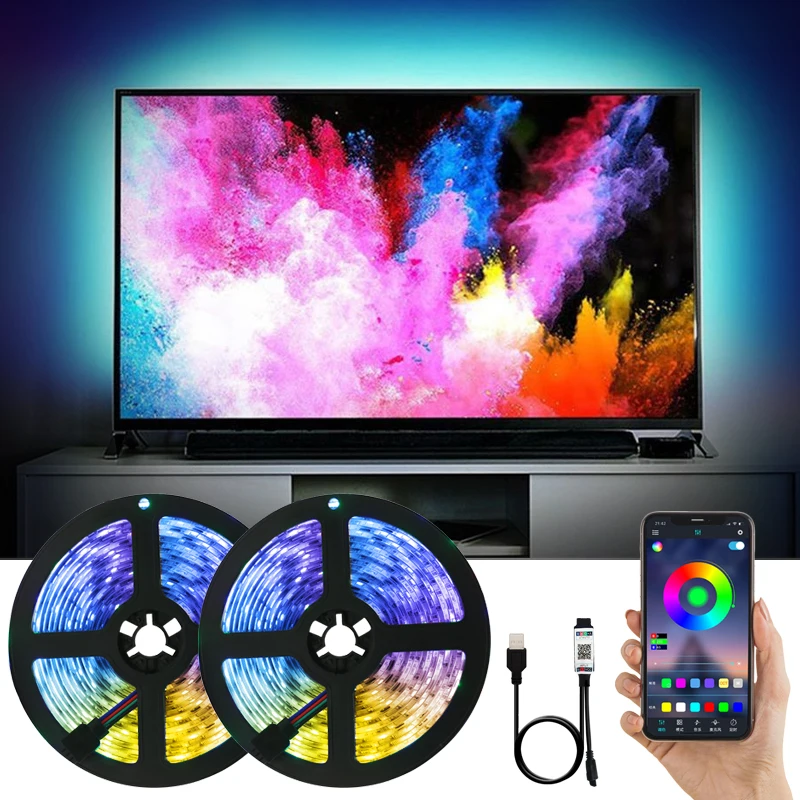 

Led Strip Lights Led Bluetooth TV Background SMD 2835 5050 Flexible Stripe RGB luces Lighting Tape Ribbon Diode 3Key Neon 5V US